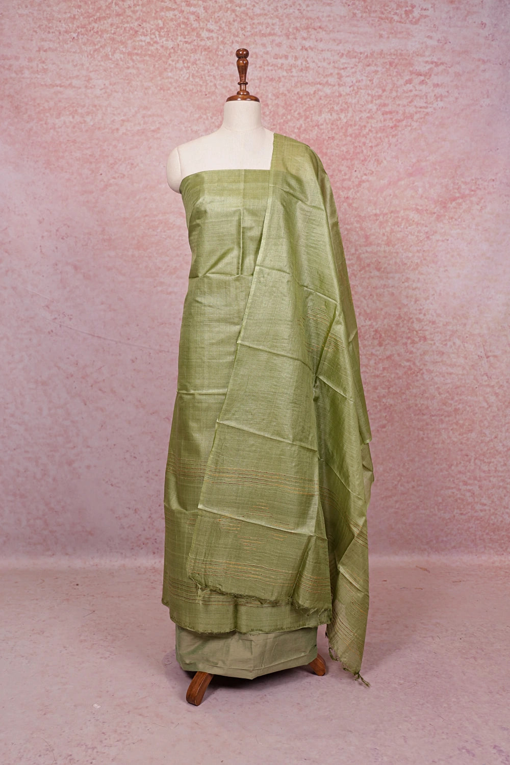 Olive Green Tussar Plain Body Un Stitched Churidhar Material - Seematti