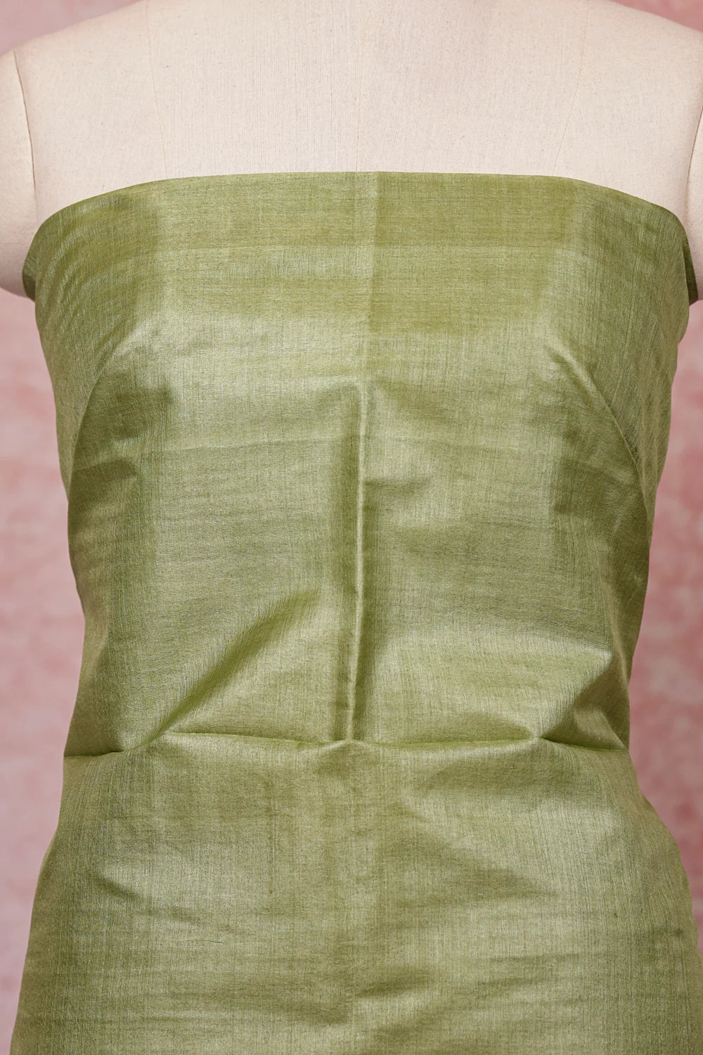 Olive Green Tussar Plain Body Un Stitched Churidhar Material - Seematti