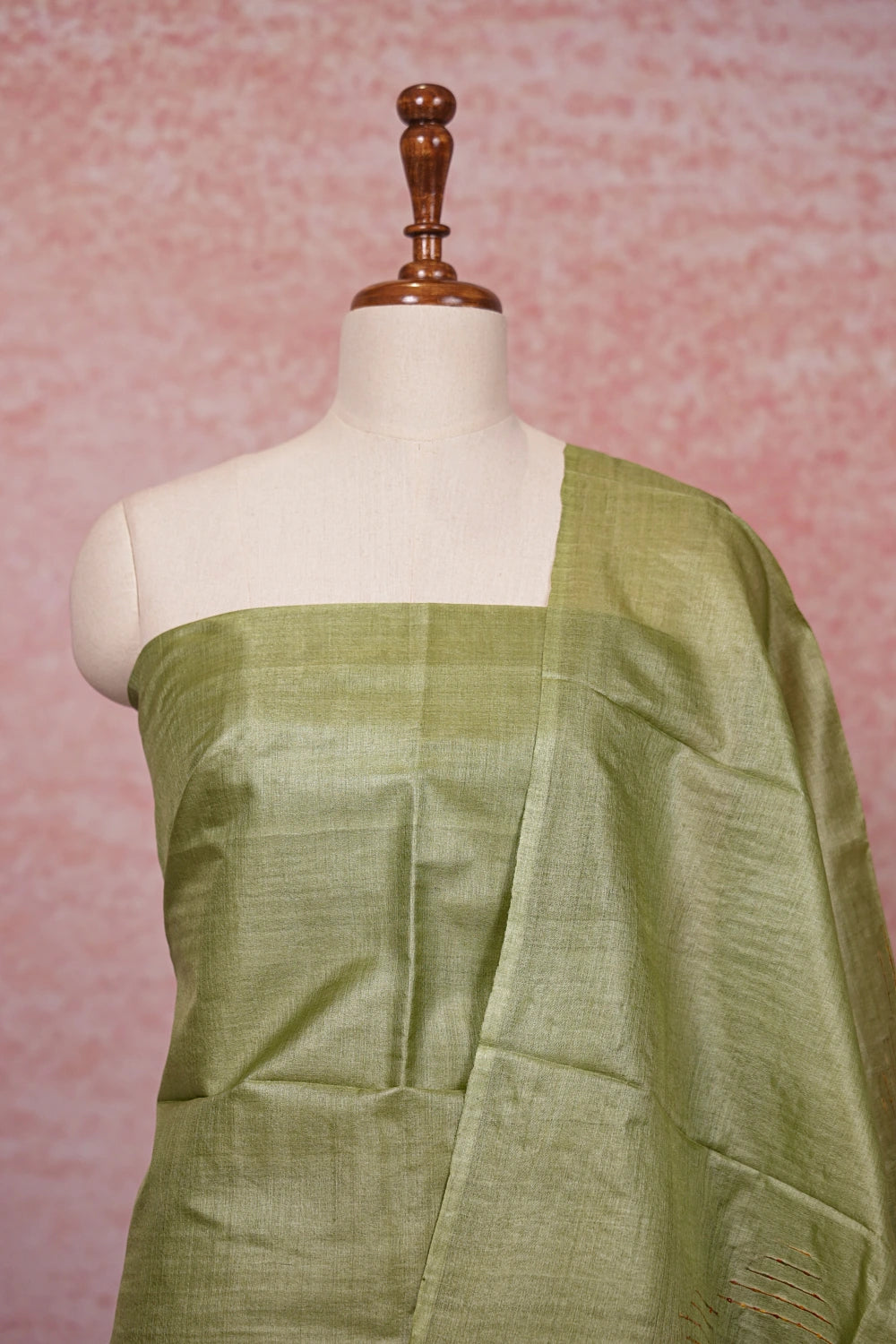 Olive Green Tussar Plain Body Un Stitched Churidhar Material - Seematti