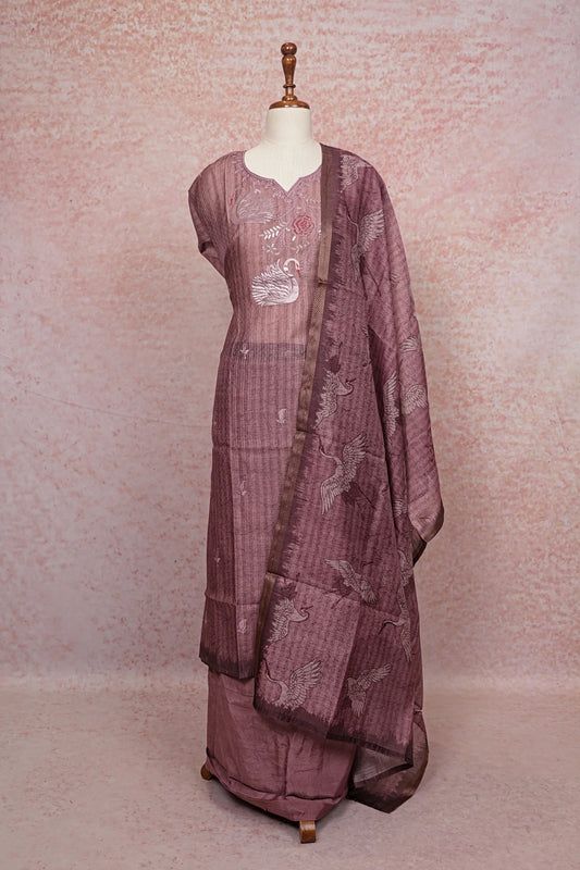 Onion Color Chanderi Silk Embroidery Work Unstitched Churidhar Material