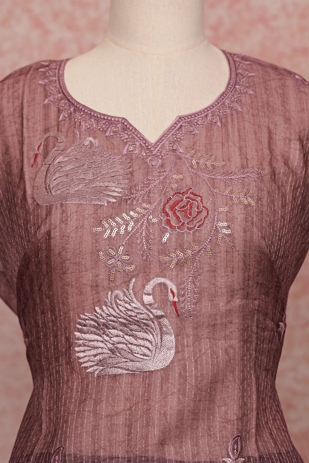 Onion Color Chanderi Silk Embroidery Work Unstitched Churidhar Material