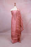 Onion Color Chanderi Silk Thread Work Unstitched Churidhar Material - Seematti