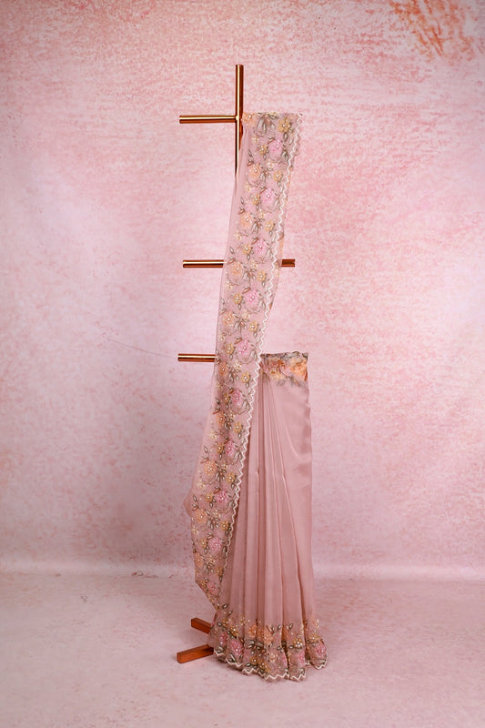 Onion Color Organza Saree