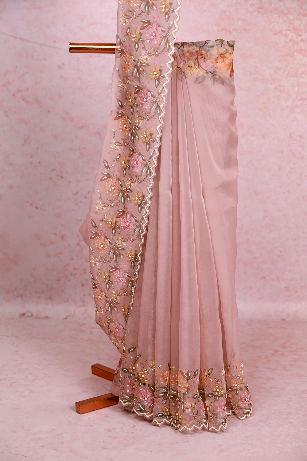 Onion Color Organza Saree