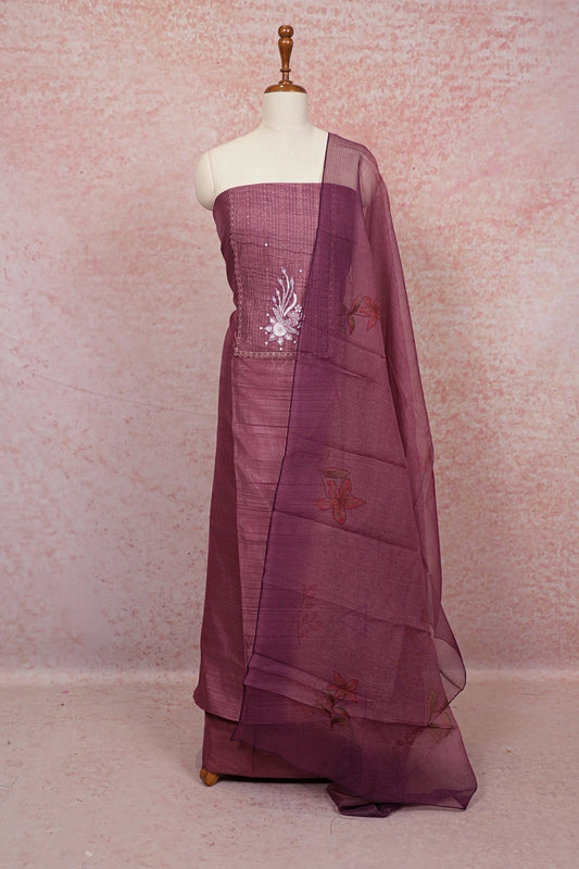 Onion Color Semi Silk Stone Work Un Stitched Churidhar Material - Seematti