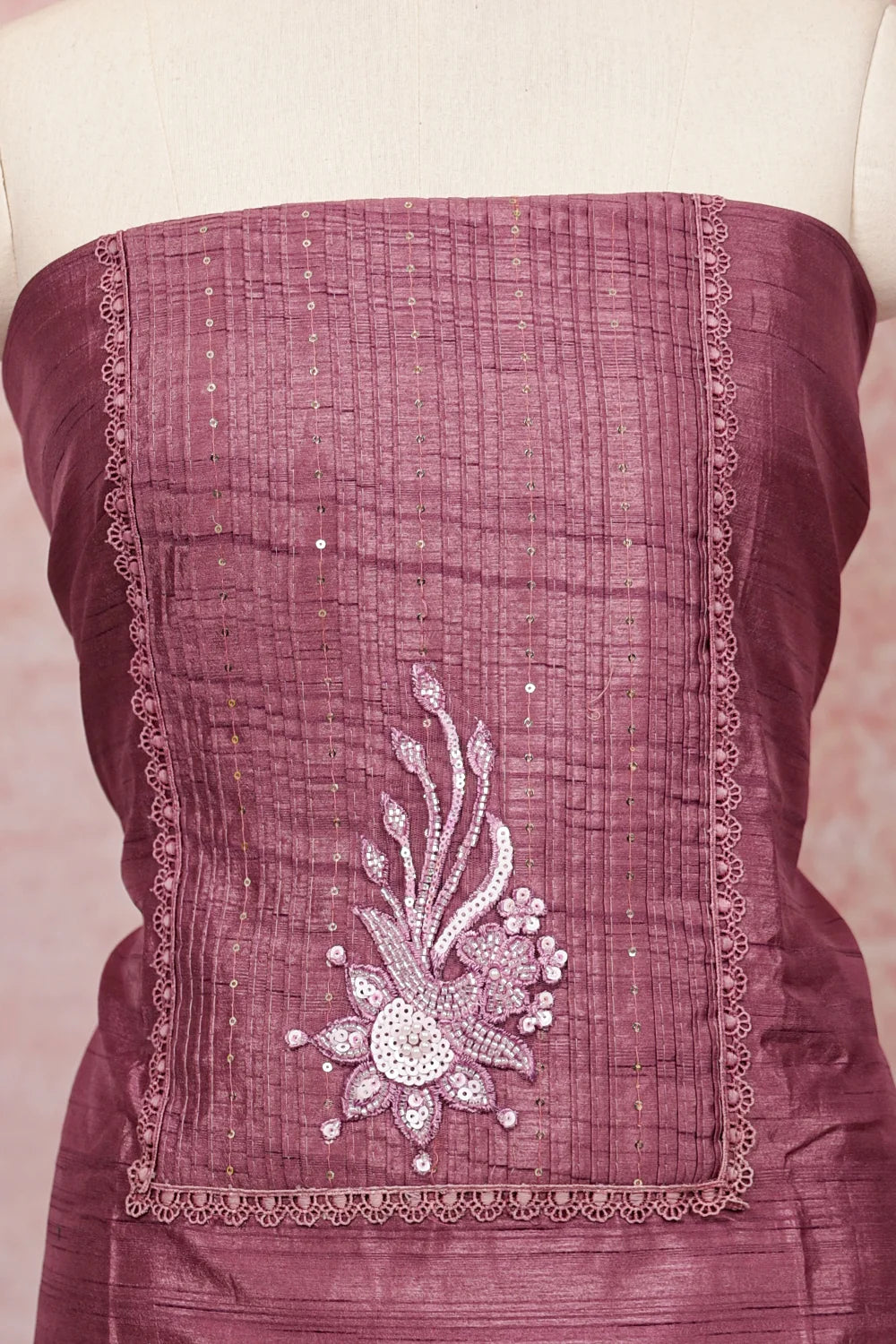 Onion Color Semi Silk Stone Work Un Stitched Churidhar Material - Seematti