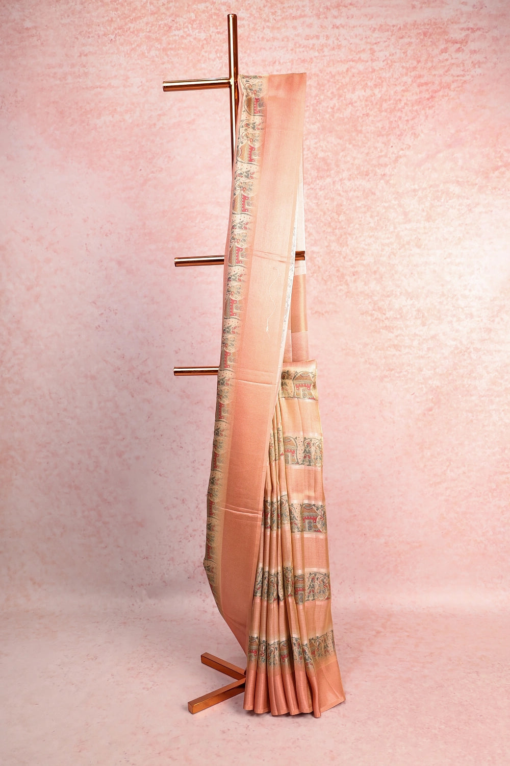 Onion Color Tissue Jute Printed With Plain Border - Seematti