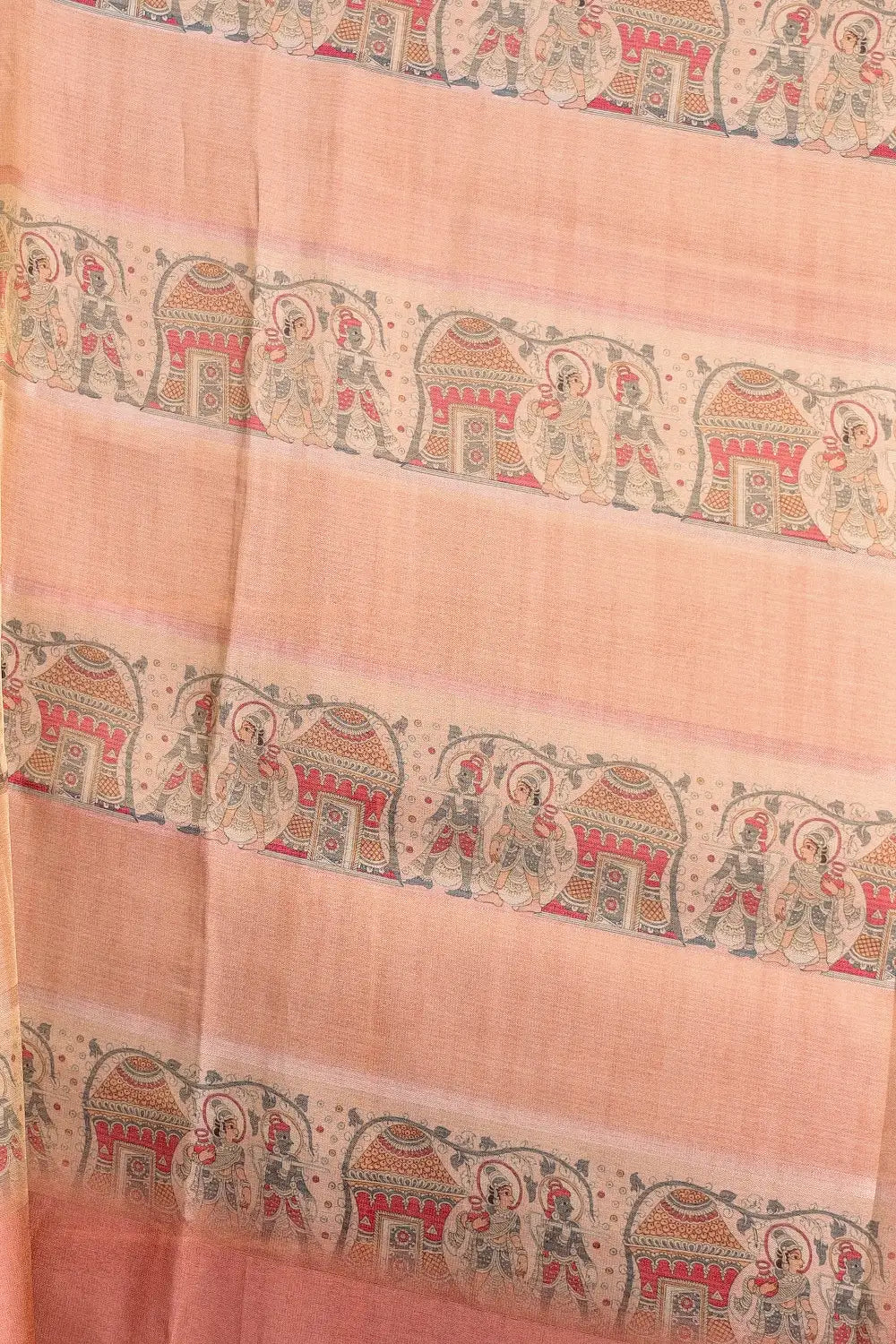 Onion Color Tissue Jute Printed With Plain Border - Seematti