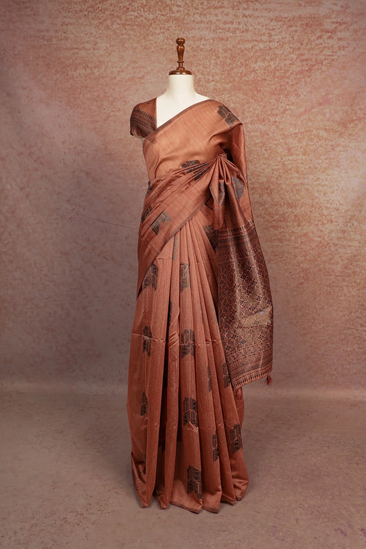 Onion Colour Semi Jute Saree