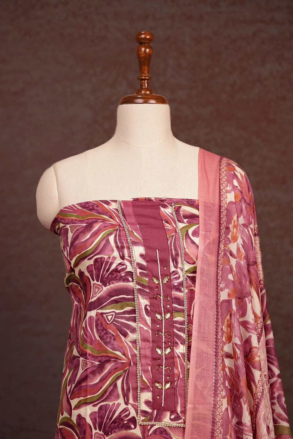 Onion Pink  Cotton Printed Unstitched Churidhar Material