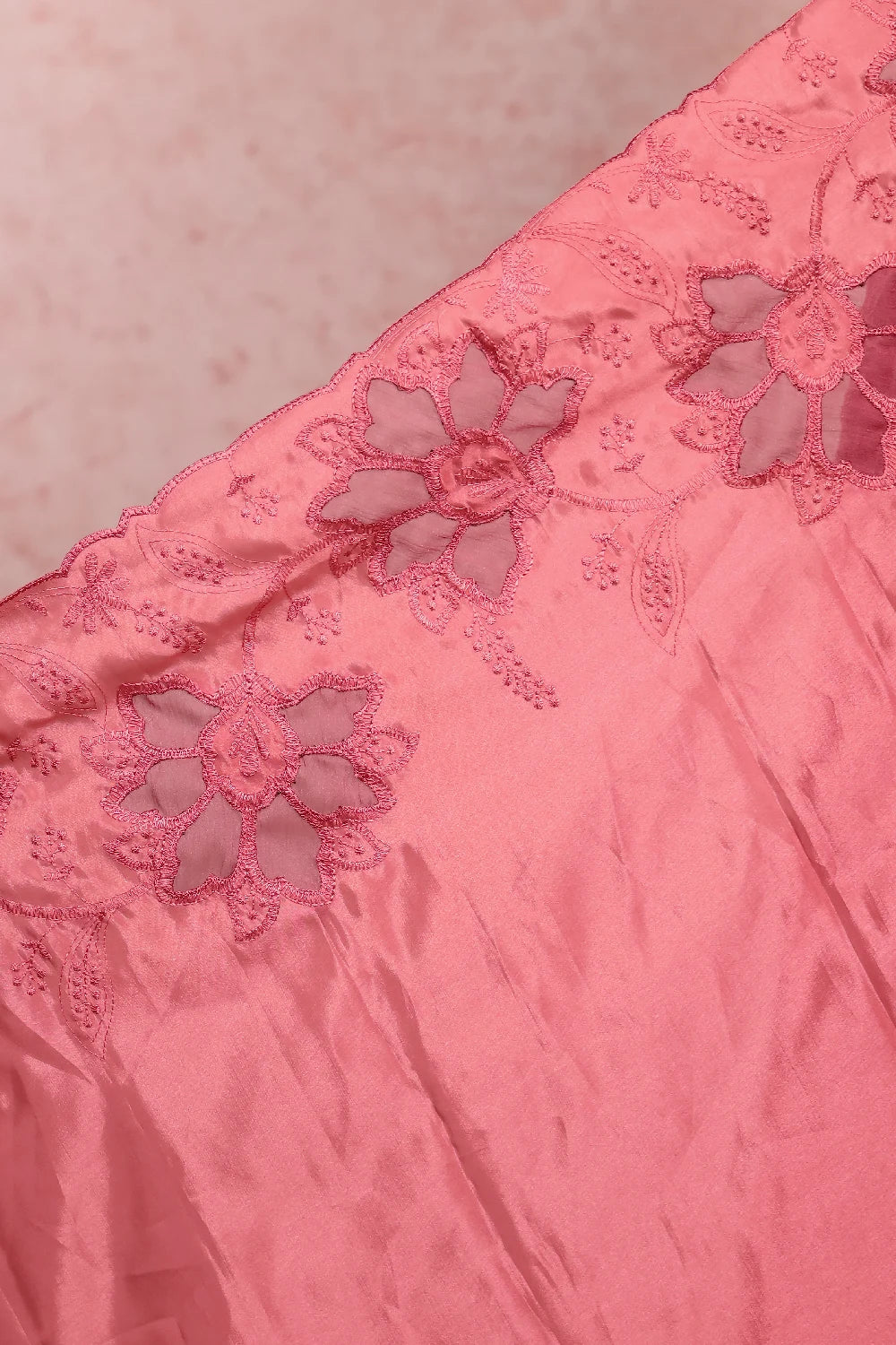 Onion Pink Crepe Applic Work Unstitched Churidhar Material