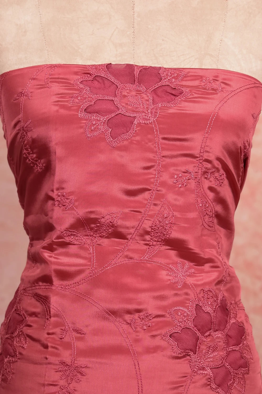 Onion Pink Crepe Applic Work Unstitched Churidhar Material