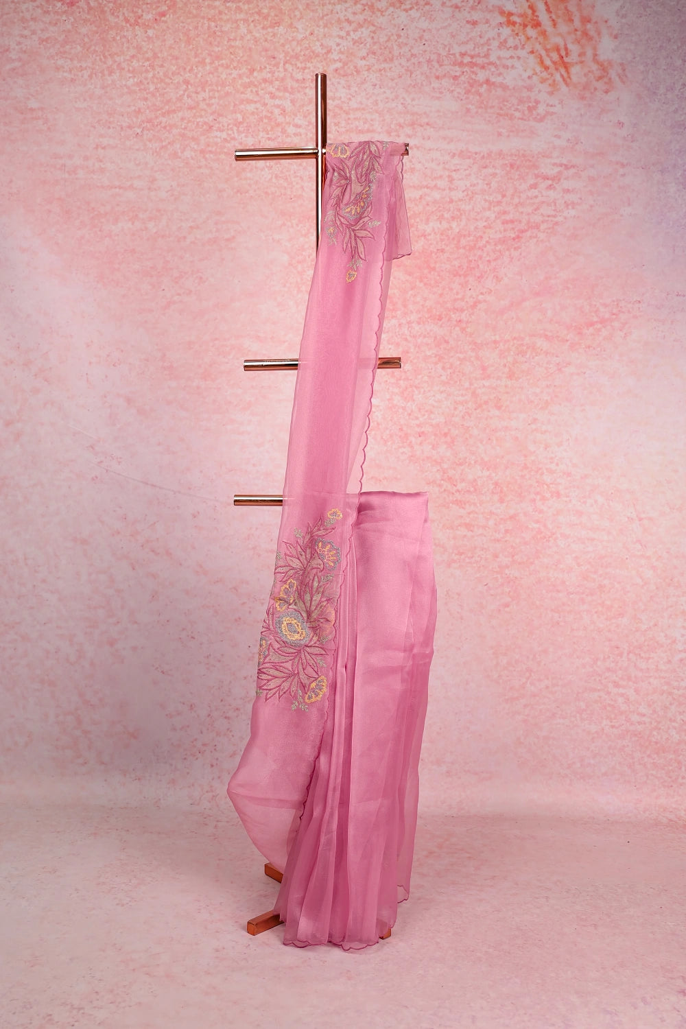 Onion Pink Glass Organza Saree
