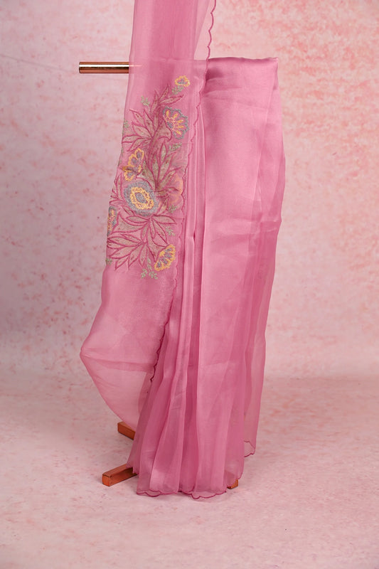 Onion Pink Glass Organza Saree