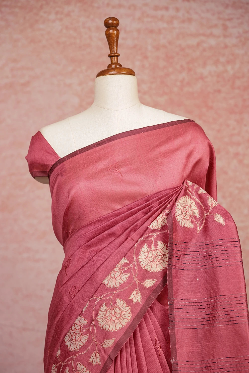 Onion Pink Semi Jute Silk Saree