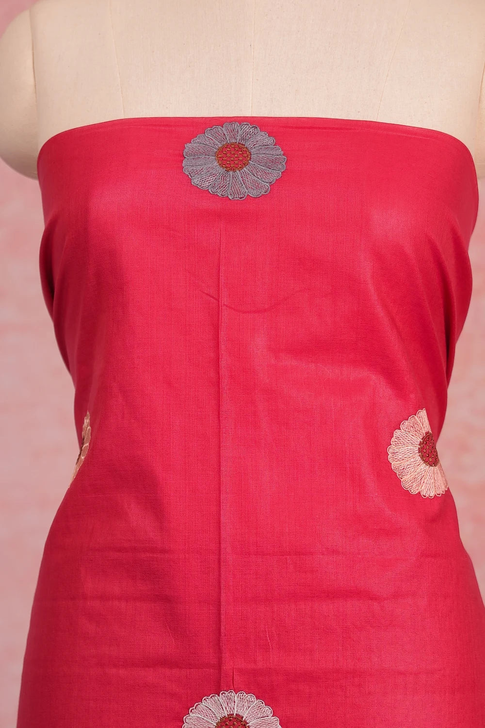 Onion Pink Semi Silk Embroidary Unstitched Churidhar Material