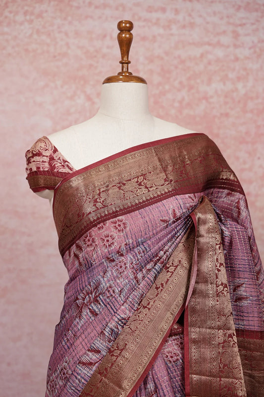 Onion Pink Semi Tussar Saree - Seematti