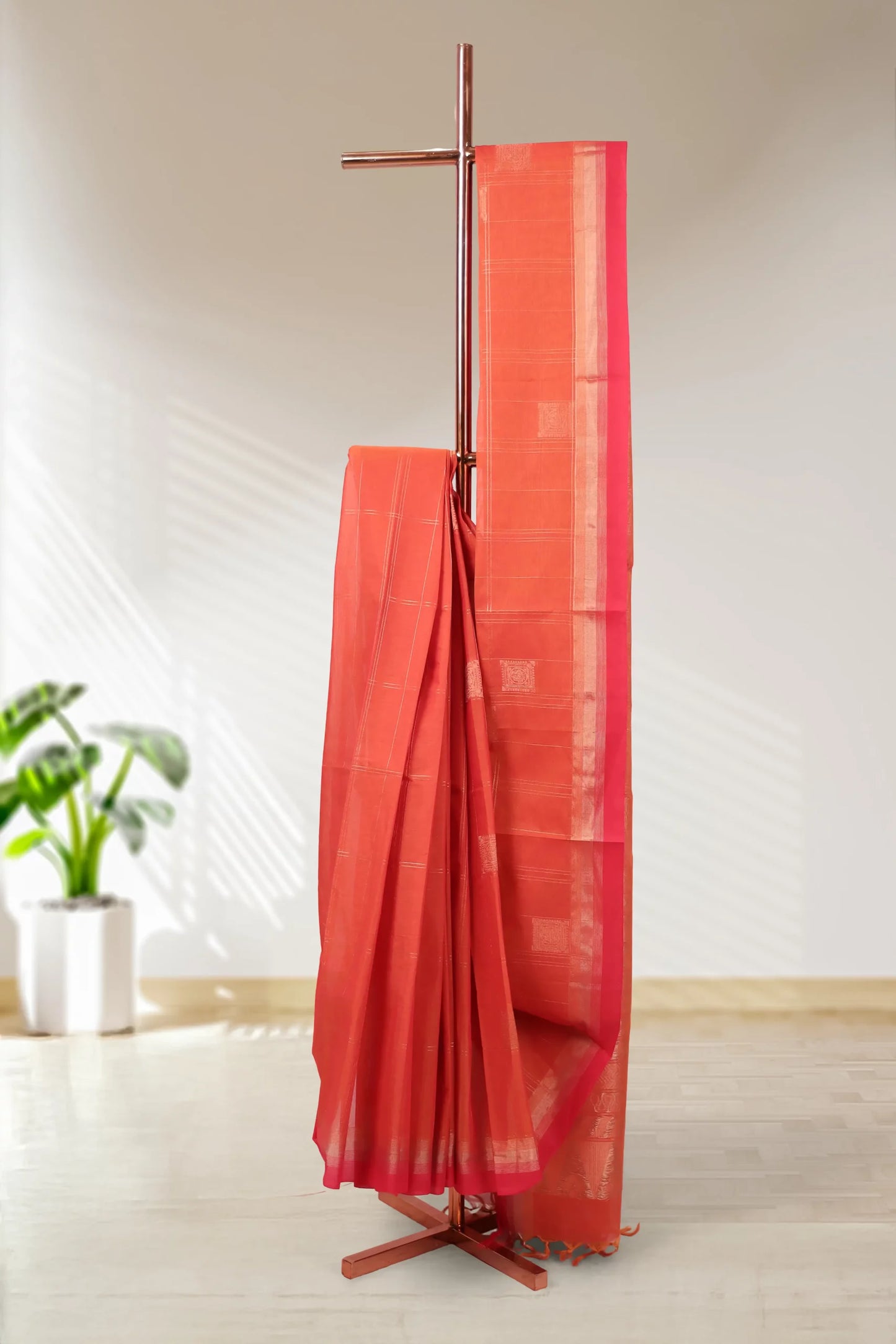 Orange Cotton Saree