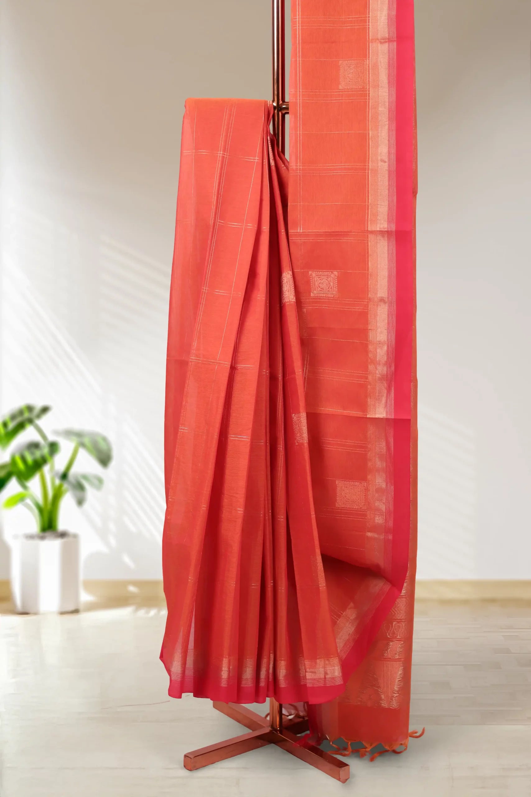 Orange Cotton Saree