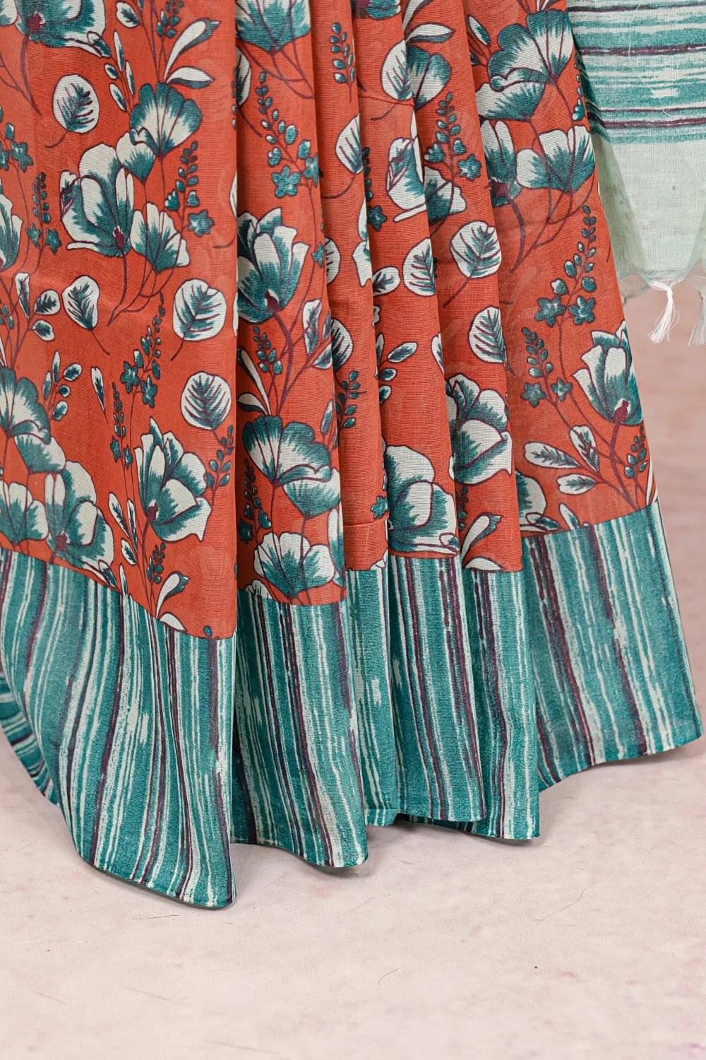 Orange Cotton Saree - Seematti