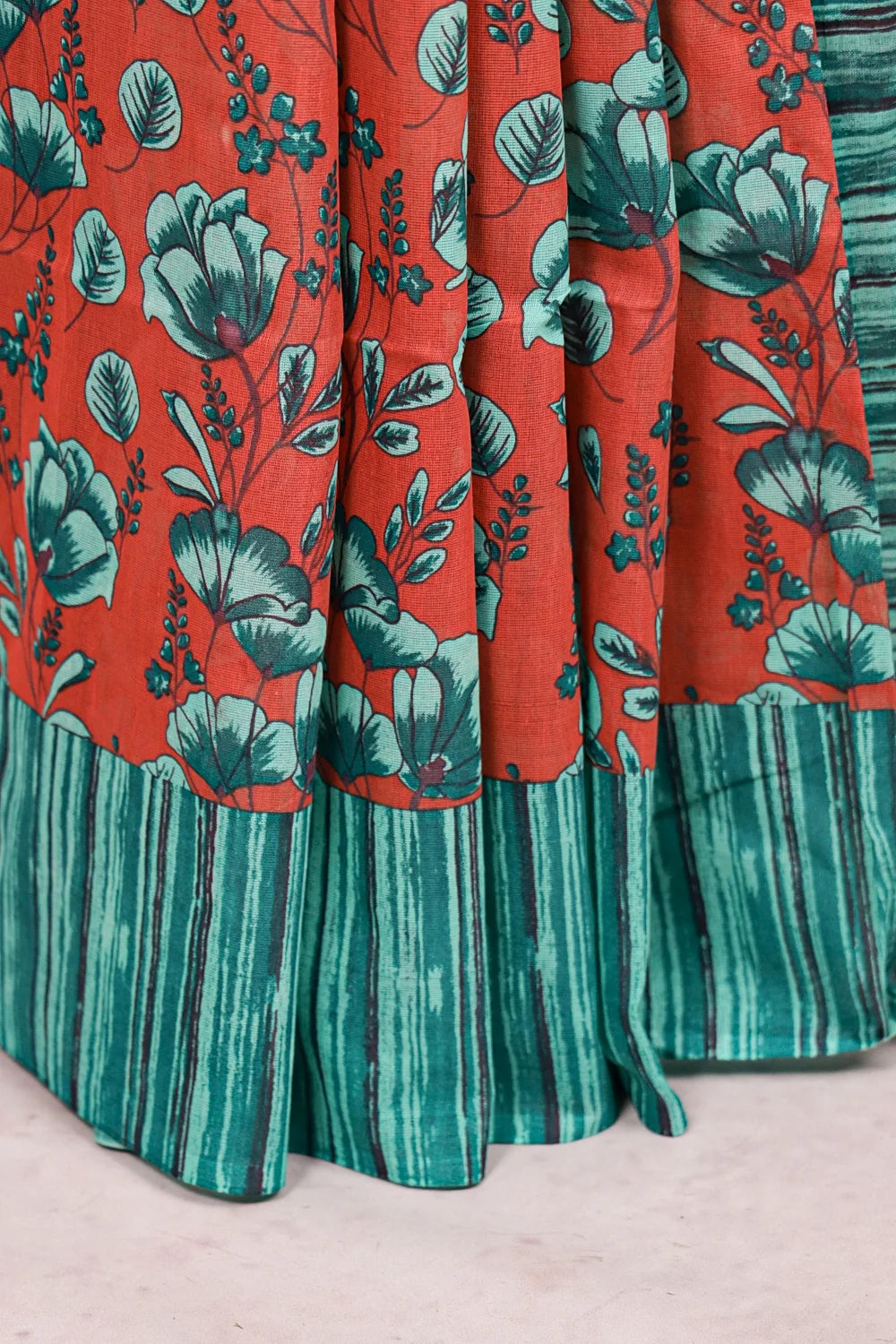 Orange Cotton Saree - Seematti