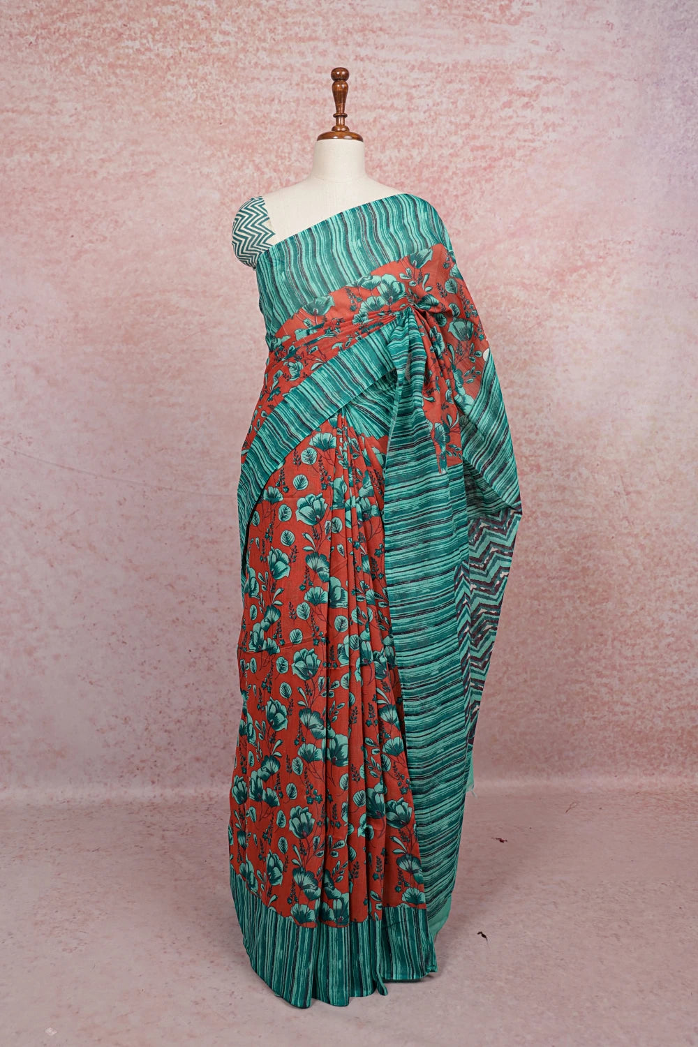Orange Cotton Saree - Seematti