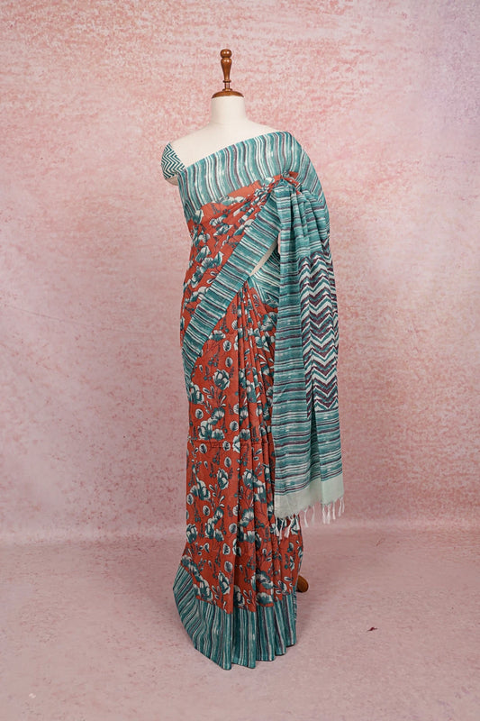 Orange Cotton Saree - Seematti