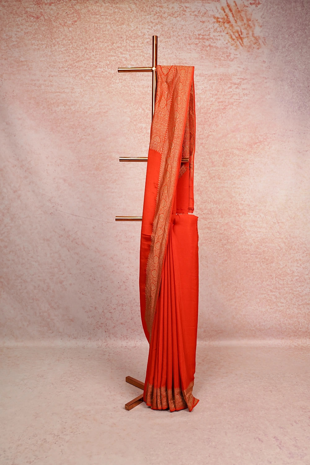 Orange Crepe Banarasi Saree
