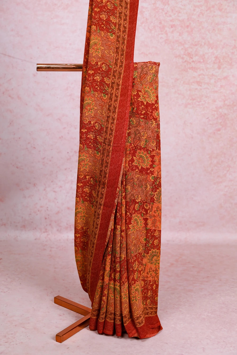 Orange  Crepe Chiffon Saree