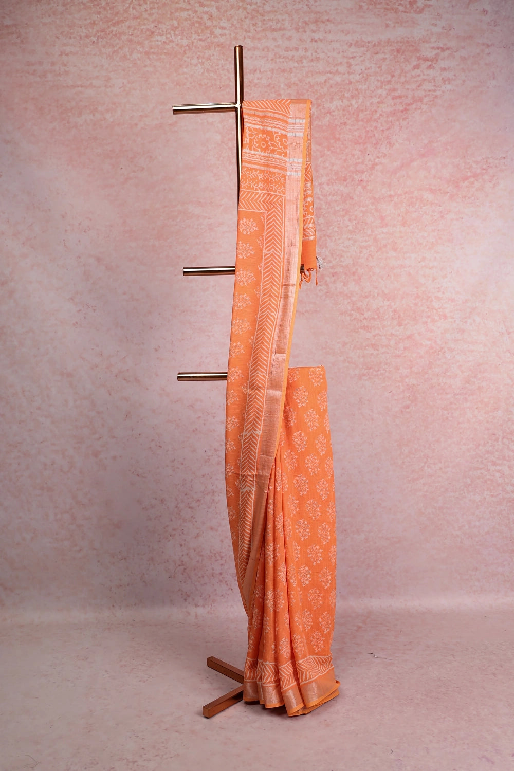 Orange Linen Cotton Saree