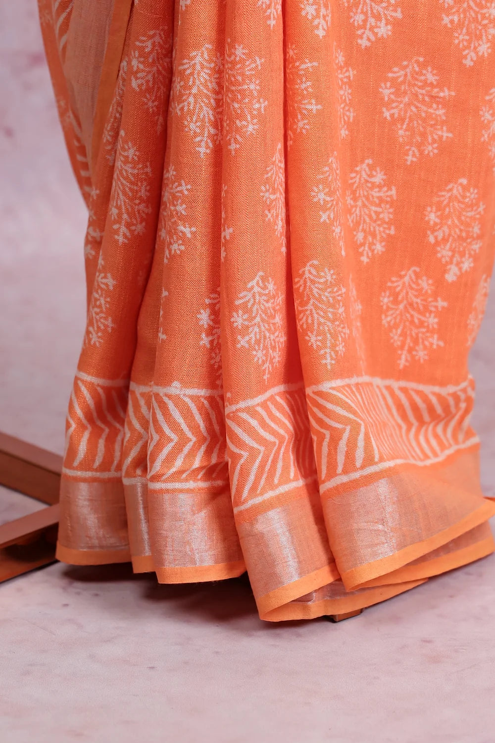 Orange Linen Cotton Saree