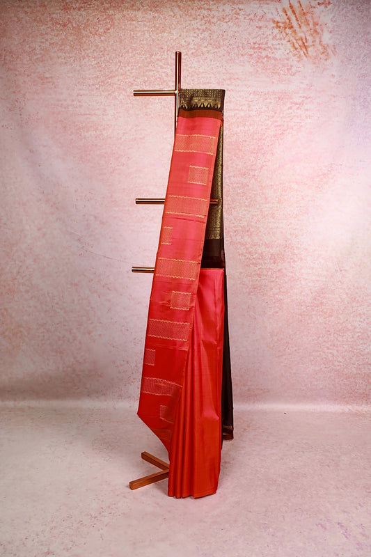 Orange Rani Colour Kancheepuram Silk Saree