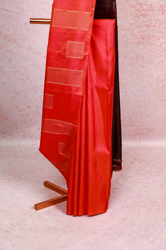 Orange Rani Colour Kancheepuram Silk Saree