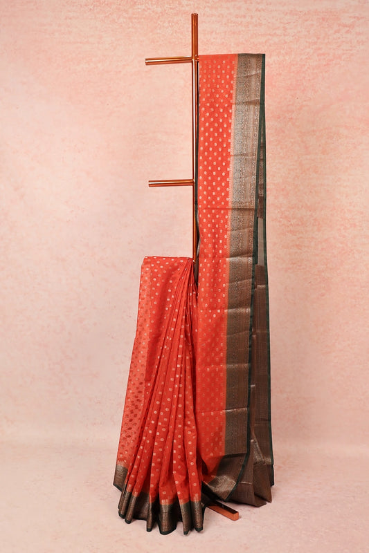 Orange Semi Banarasi Saree