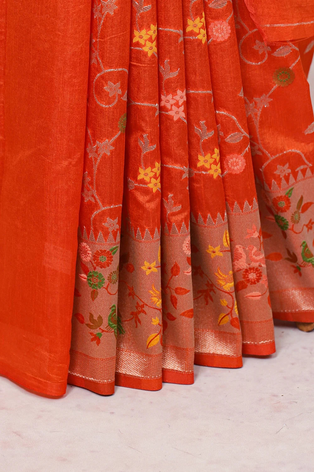 Orange Semi Banarasi Saree - Seematti