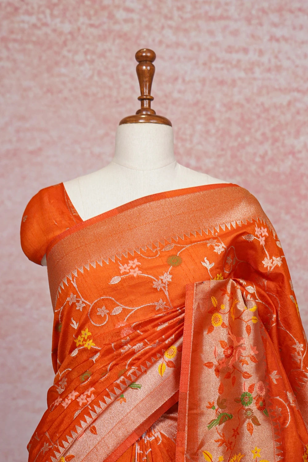 Orange Semi Banarasi Saree - Seematti