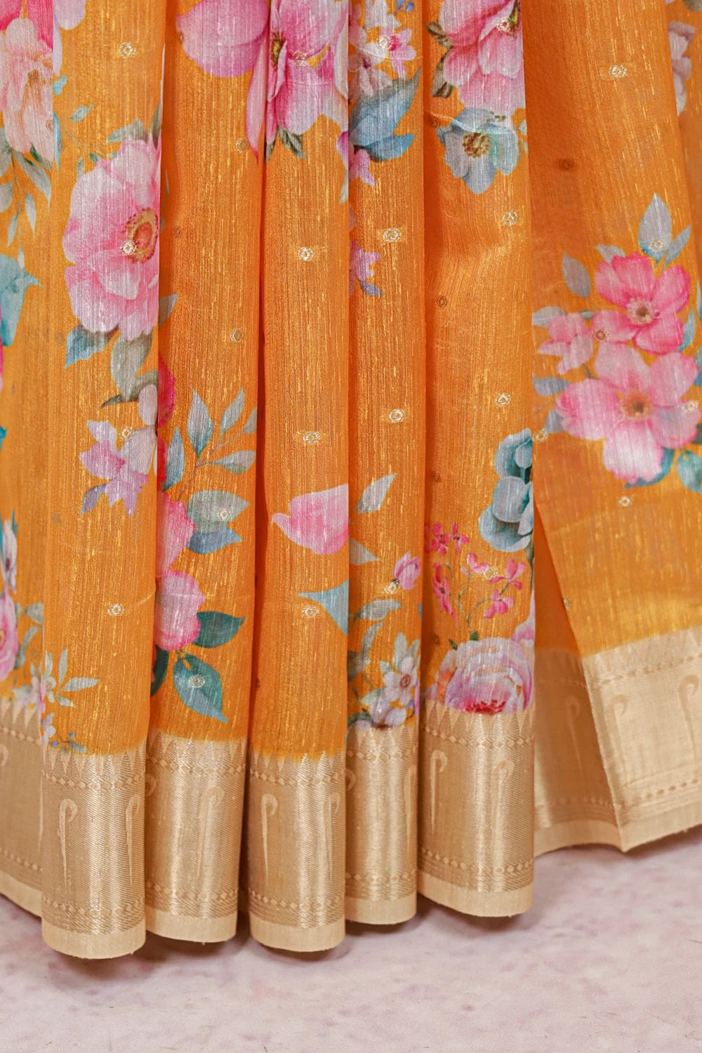 Semi jute saree fabric texture with zari border