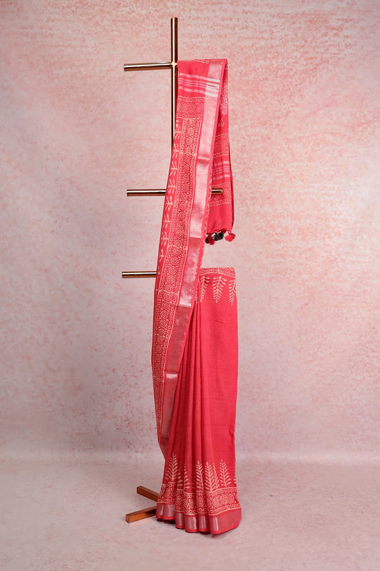 Orange Semi Linen Saree