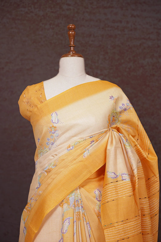 Orange Semi Tussar Saree - Seematti