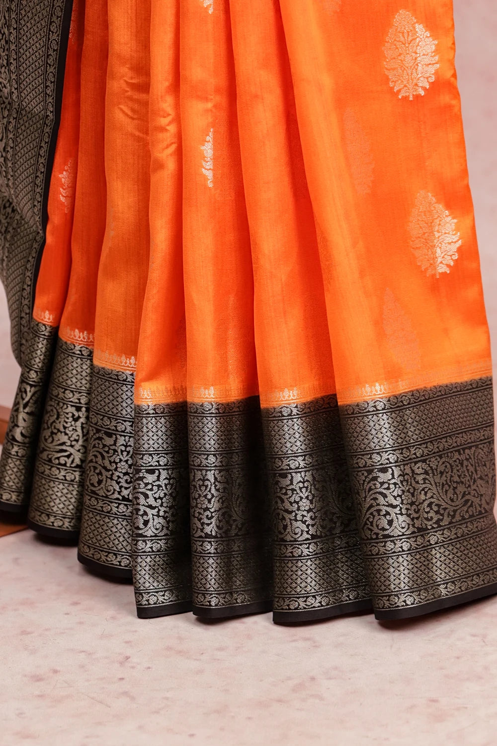 Orange Tussar Silk Saree