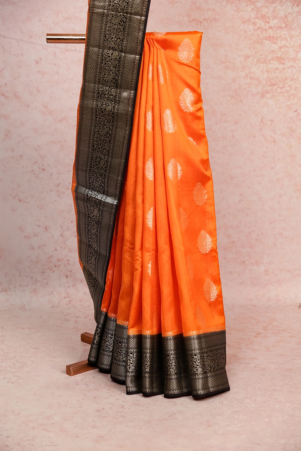Orange Tussar Silk Saree