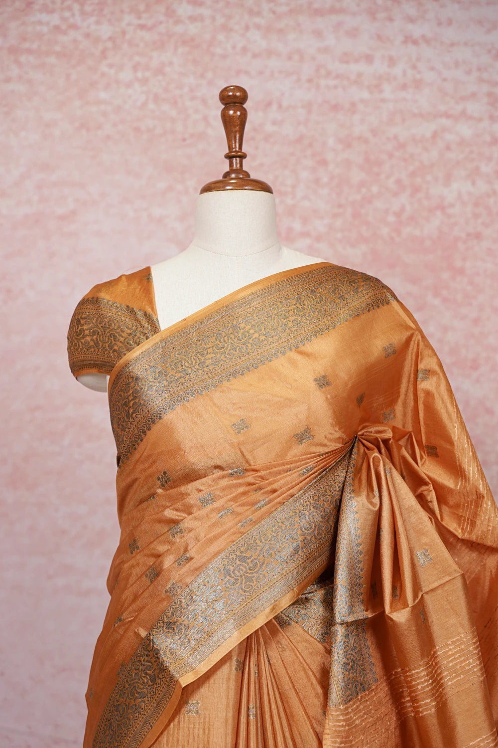 Orange Tussar Silk Saree