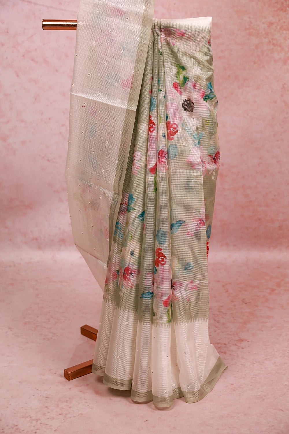 Paris Green Linen Kota Saree