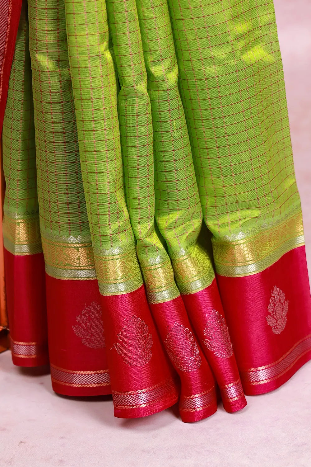 Parrot Green Cotton Silk Saree