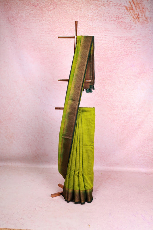 Parrot Green Jute Banarasi Saree