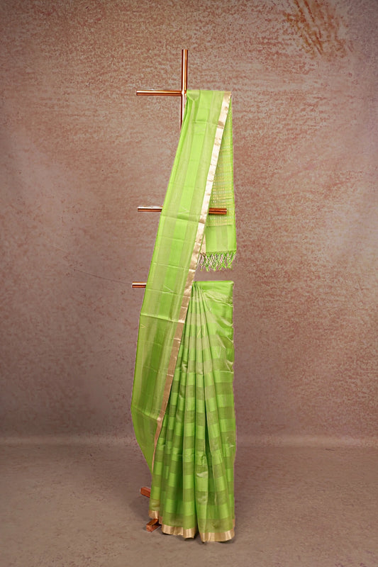 Parrot Green Kora Silk Saree