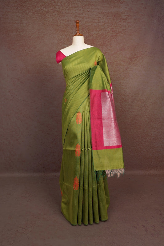 Parrot Green Semi Tussar  Saree