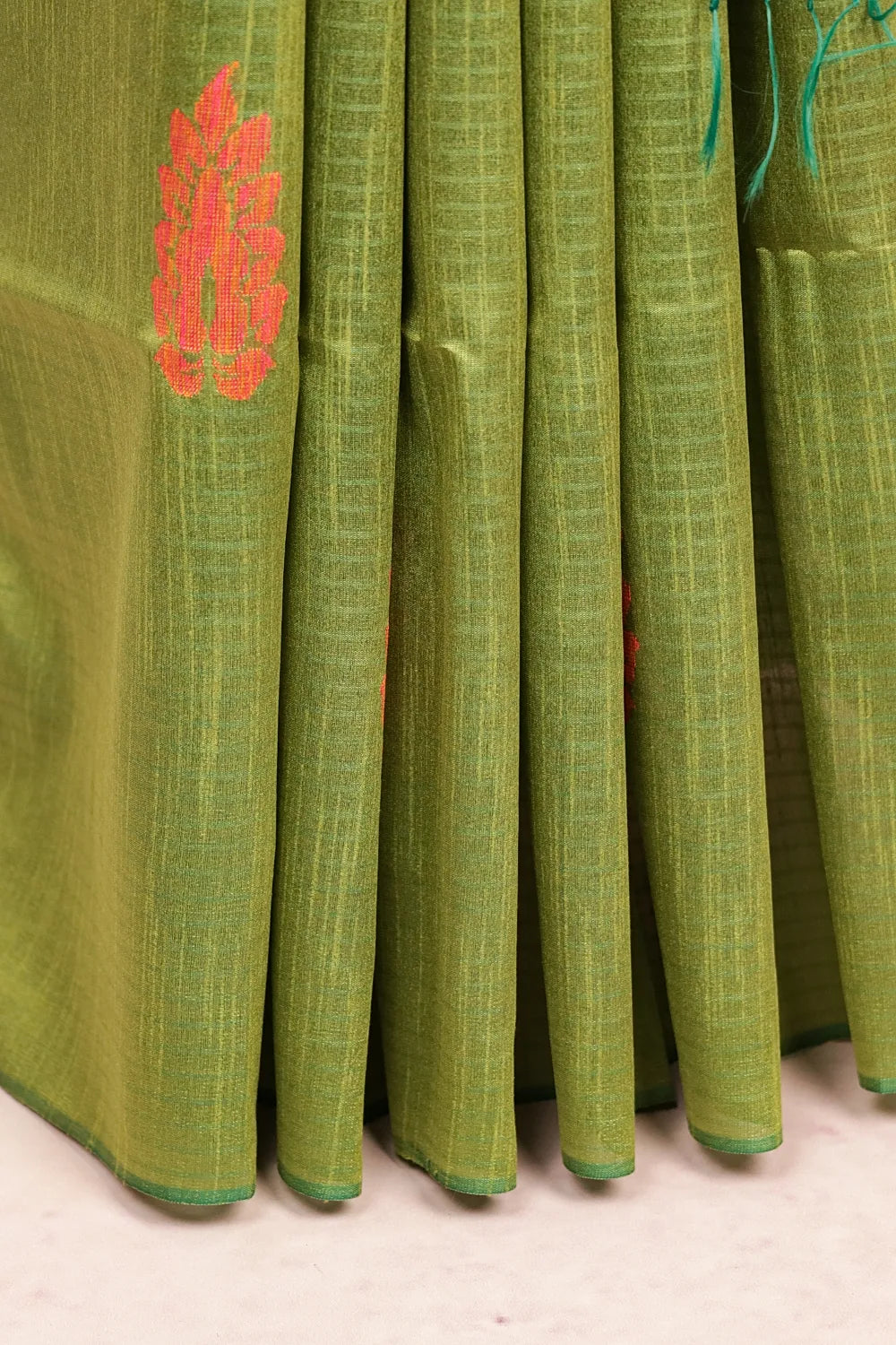 Parrot Green Semi Tussar  Saree