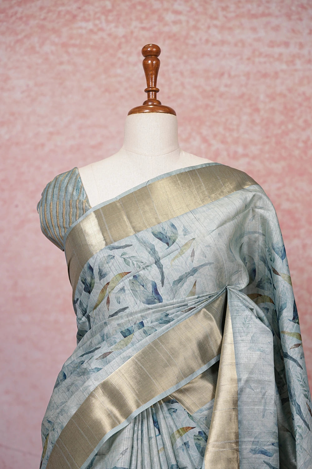 Pastel Blue Semi Tussar Saree - Seematti