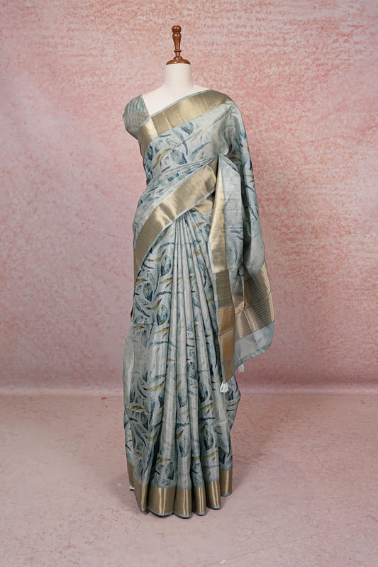 Pastel Blue Semi Tussar Saree - Seematti